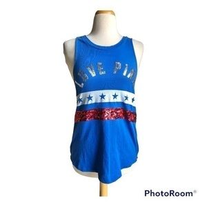 Pink Victoria’s Secret red white and blue sequin spell out stars tank top small